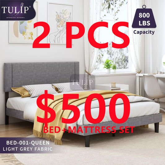 $500█♣█ TULIP® BRAND NEW FABRIC BED+PLUSHTOP MATTRESS 2PCS COMBO SET!QUEEN SIZE!