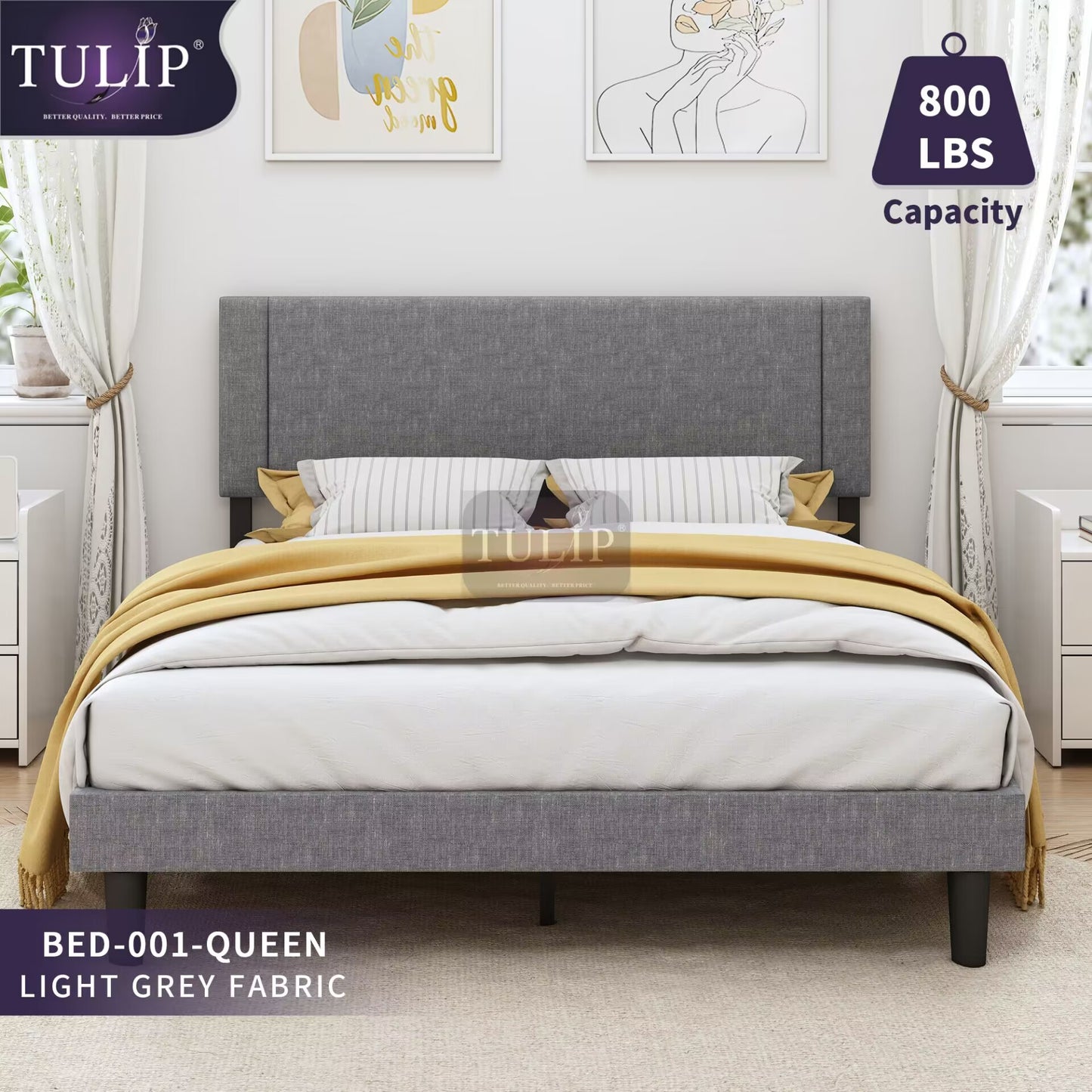 $500█♣█ TULIP® BRAND NEW FABRIC BED+PLUSHTOP MATTRESS 2PCS COMBO SET!QUEEN SIZE!